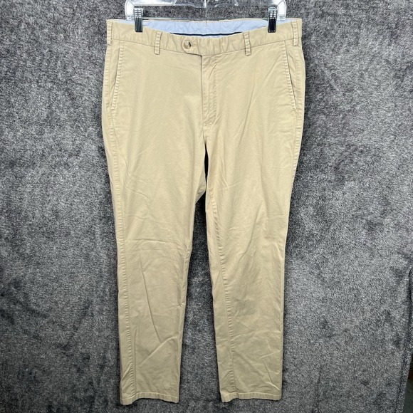 Peter Millar Mens Khaki Chino Pant Soft Touch Twill Trouser Beige Size 35 35x31 - Picture 1 of 11